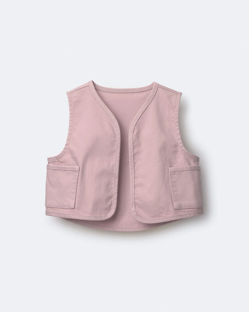 Toddler Girl Cropped Vest with Otter Pockets - Rose
