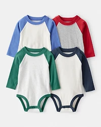 Baby Boy 4-Pack Long-Sleeve Multipack Bodysuits - White