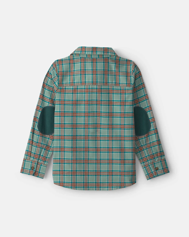 Boys Plaid Long-Sleeve Button-Down Shirt - Green