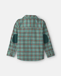 Boys Plaid Long-Sleeve Button-Down Shirt - Green