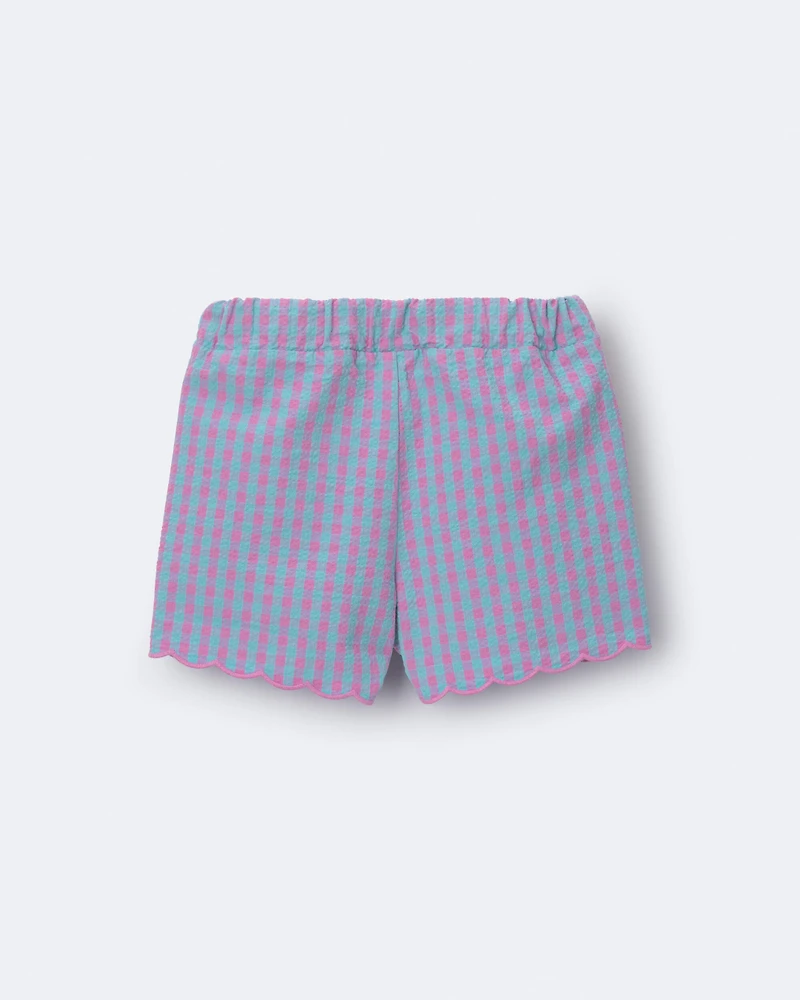Toddler Girl Scalloped Gingham Short - Blue/Purple