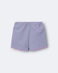 Toddler Girl Scalloped Gingham Short - Blue/Purple