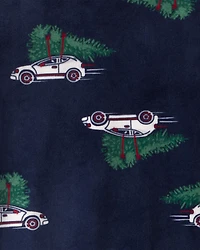 Toddler Boy Christmas Cars DreamPlush Long-Sleeve Snug Fit 2-Piece Pajamas - Navy