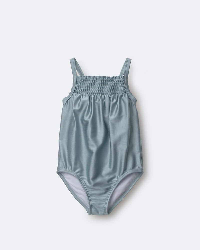 Toddler Girl Smocked One-Piece Swimsuit - Pale Blue