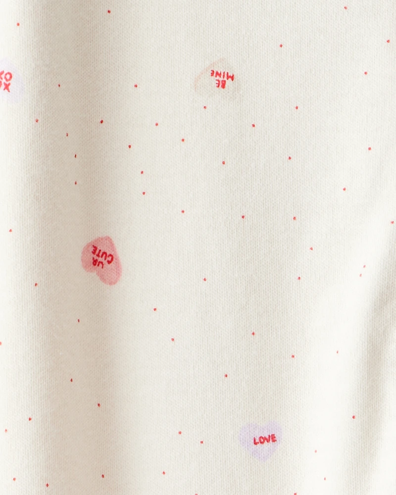 Baby Girl Valentine's Day Candy Heart 100% Cotton Snug Fit 2-Way Zip Sleeper - White