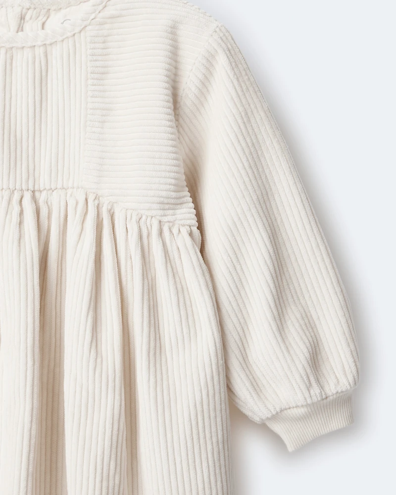 Toddler Girl Long-Sleeve Corduroy Dress - Cream
