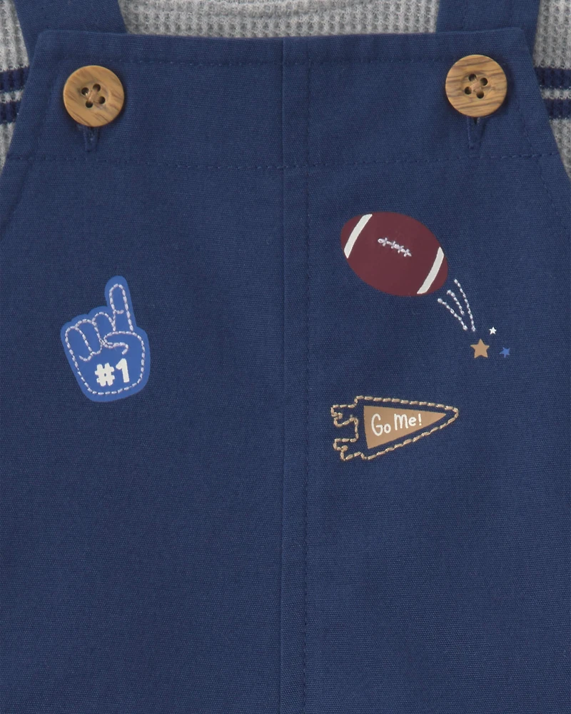 Baby Boy 2-Piece Striped Sports Thermal Overall Set - Navy