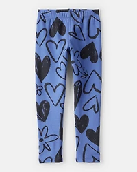 Girls Heart Pull-On Stretch Cozy Leggings - Blue