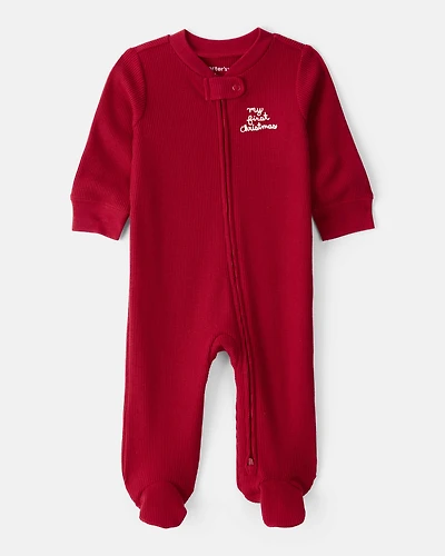 Baby My First Christmas Cotton Sleeper - Red