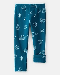 Toddler Girl Winter Print Pull-On Stretch Leggings - Blue