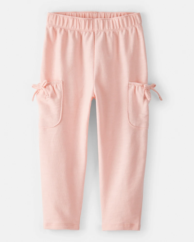 Toddler Girl Bow Pocket French Terry Pants - Coral