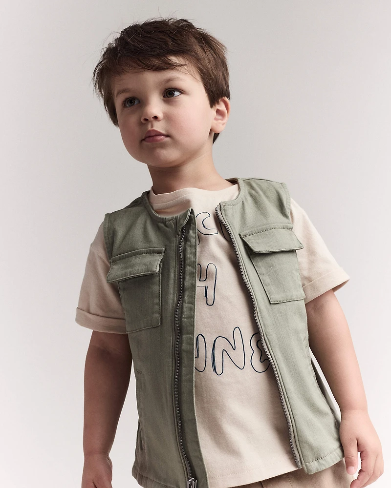 Toddler Snacks 4 Dinner Short-Sleeve Graphic Tee - Khaki