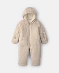 Baby Solid Quilted Pramsuit- Beige