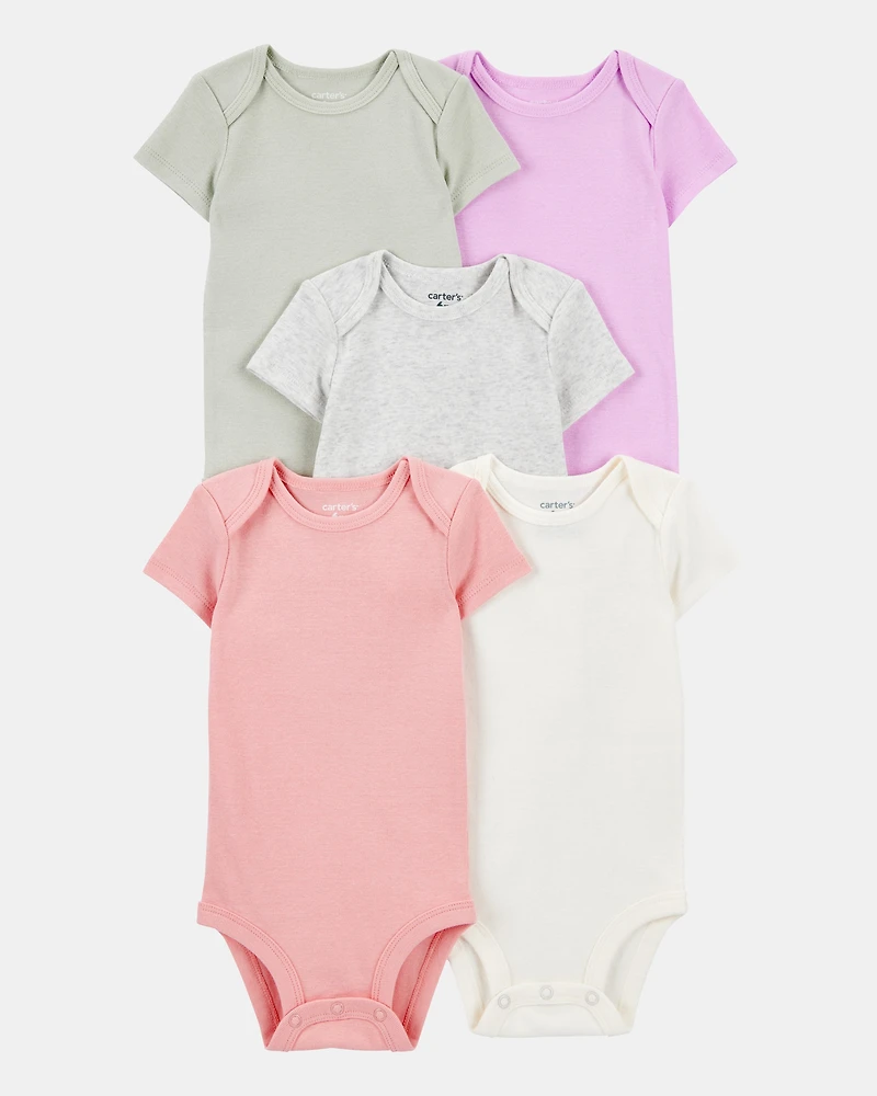 Baby Girl 5-Pack Solid Short-Sleeve Cotton Bodysuits
