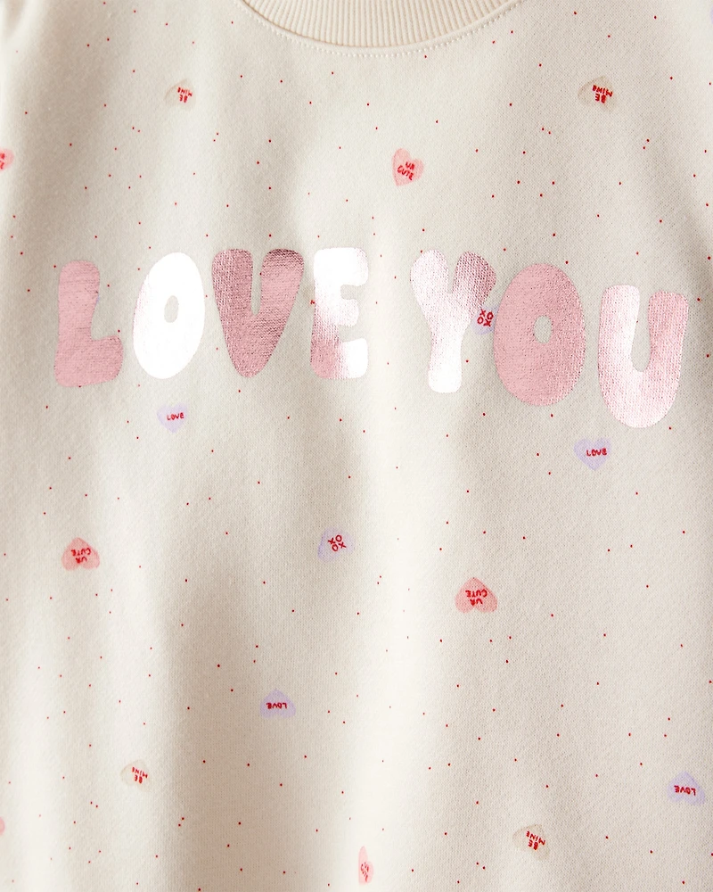 Toddler Girl DayDream Fleece Heart Long-Sleeve Pullover Sweatshirt - Ivory