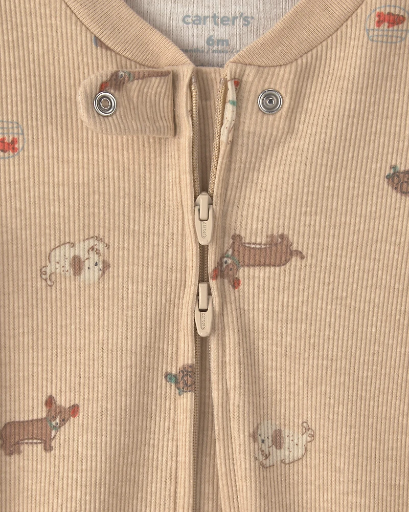Baby Dog Cotton 2-Way Zip Sleeper - Brown