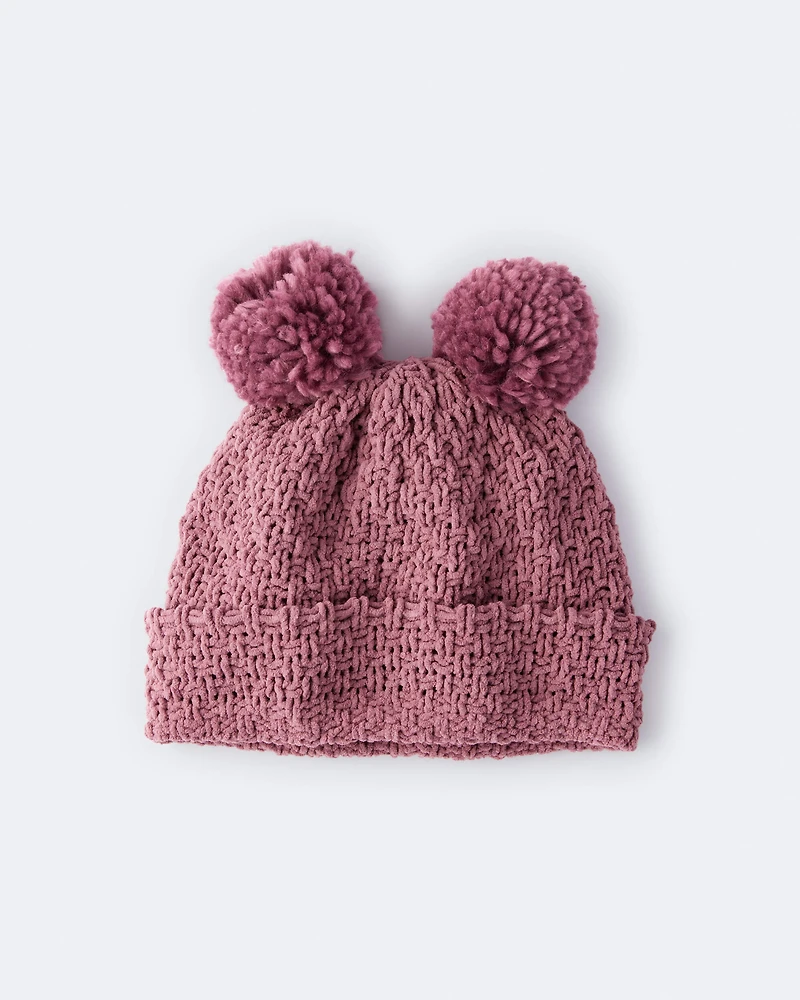 Toddler Girl Pom Beanie - Burgundy