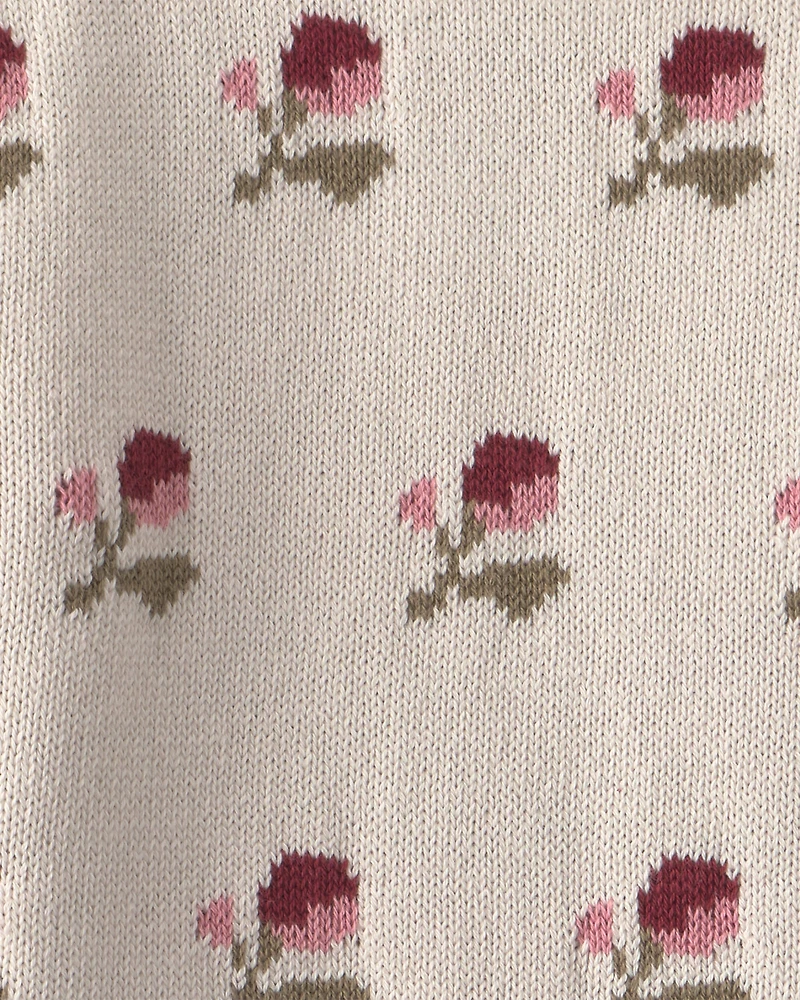 Toddler Girl Organic Cotton Sweater Knit Pullover Floral Jacquard