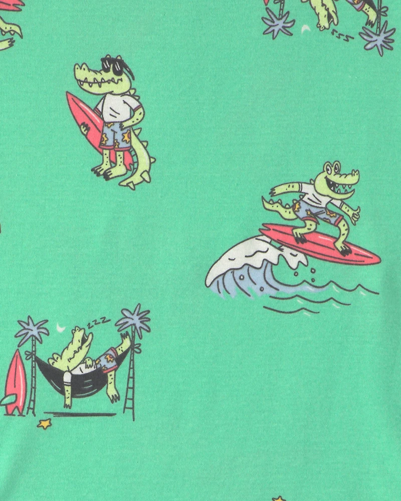 Boys Alligator Surfing 100% Cotton 4-Piece Pyjama Set - Green