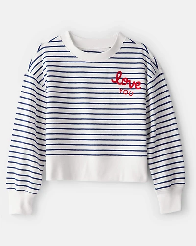 Girls French Terry Long-Sleeve Top - Navy/White