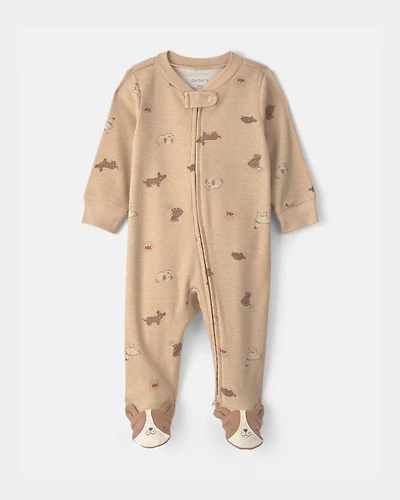 Baby Dog Cotton 2-Way Zip Sleeper - Brown