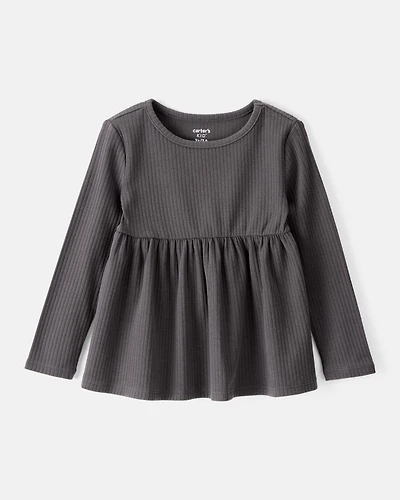 Toddler Girl Long-Sleeve Peplum Top - Black