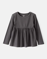 Toddler Girl Long-Sleeve Peplum Top - Black