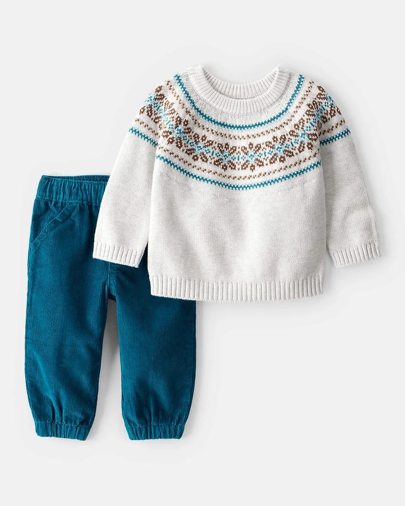 Baby Boy 2-Piece Fair Isle Sweater & Pant Set - Grey/Blue