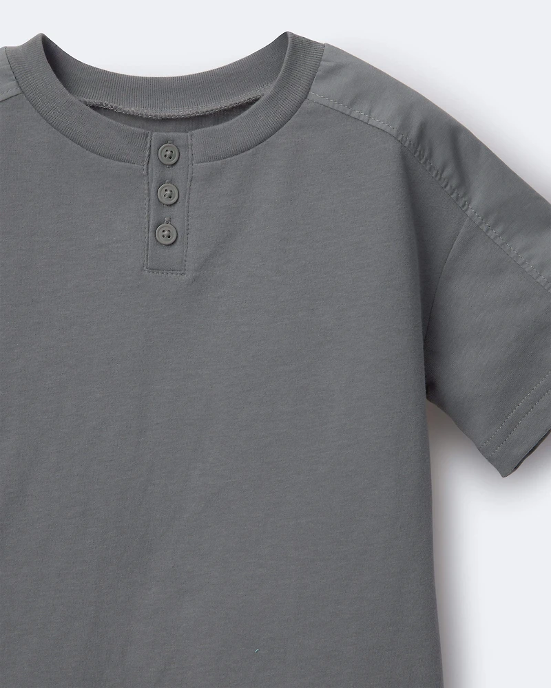 Toddler Boy Henley Tee - Dark Grey