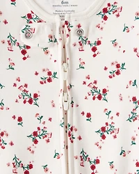 Baby Girl Bow Floral Print 100% Cotton Sleeper - White/Red