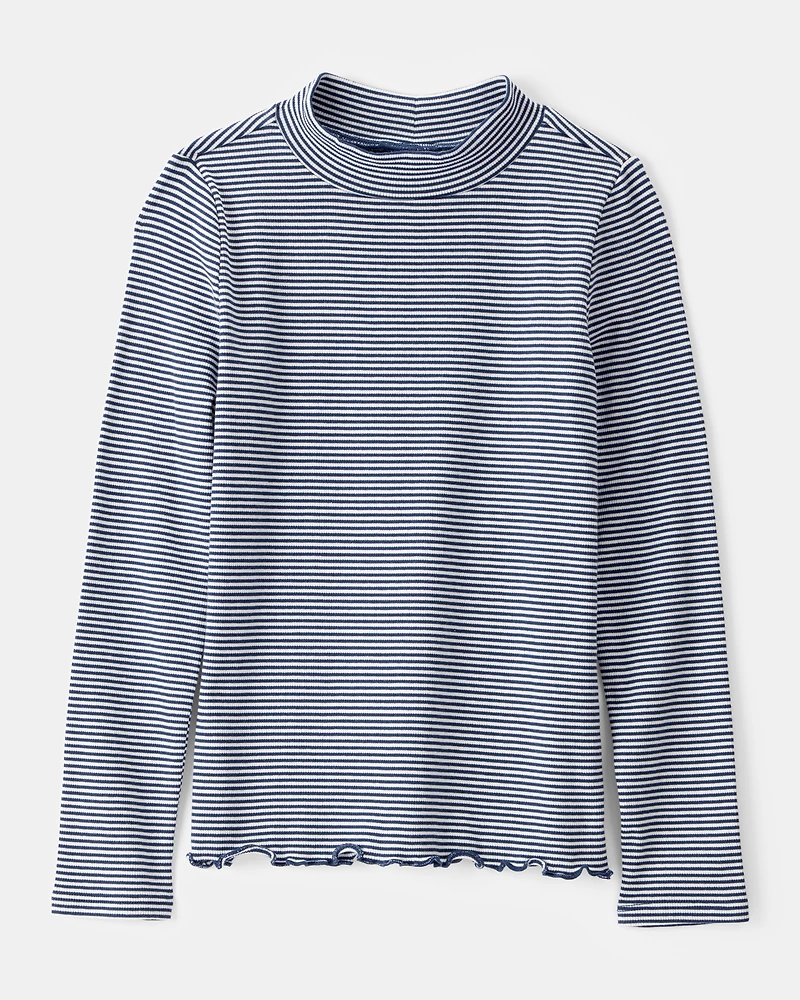 Kid Mock Neck Striped Long-Sleeve Top - Navy