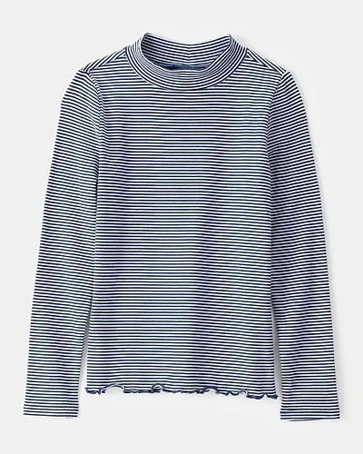 Kid Mock Neck Striped Long-Sleeve Top - Navy