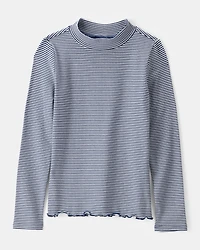 Kid Mock Neck Striped Long-Sleeve Top - Navy