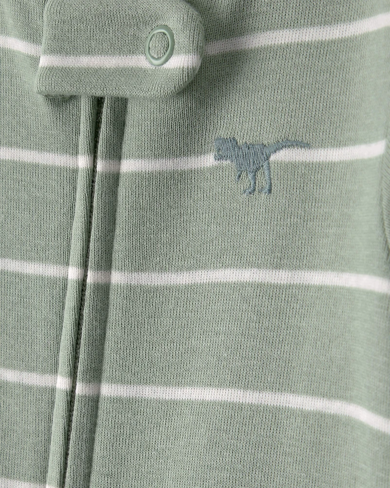 Baby 2-Pack Dinosaur Striped Snug Fit 1-Piece Pyjama Set - Green/Cream