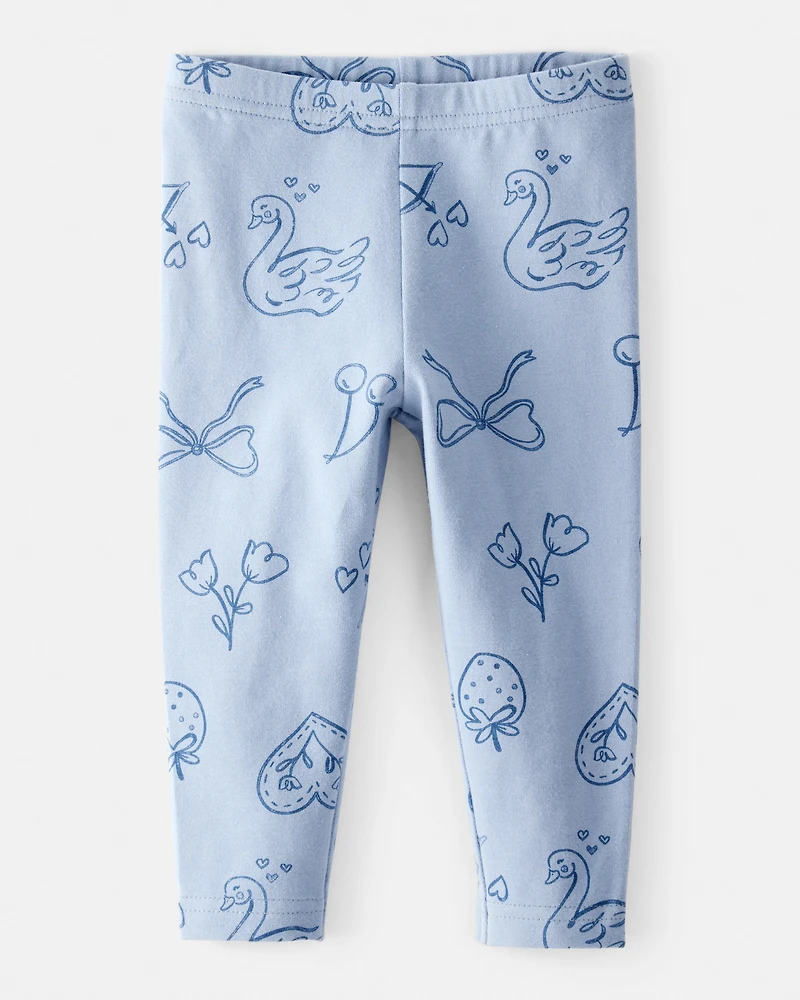 Baby Girl Bow Icon Pull-On Stretch Leggings - Blue