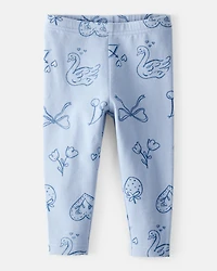 Baby Girl Bow Icon Pull-On Stretch Leggings - Blue