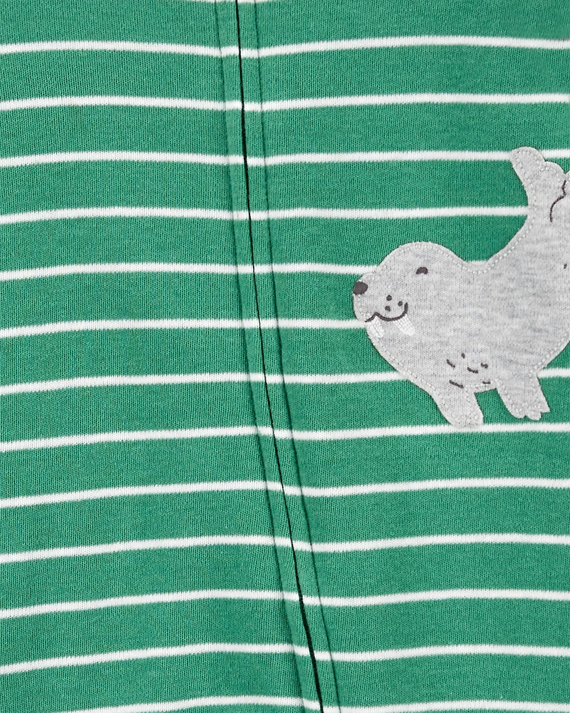 Baby Boy Striped Walrus 2-Way Zip Sleeper Pyjamas