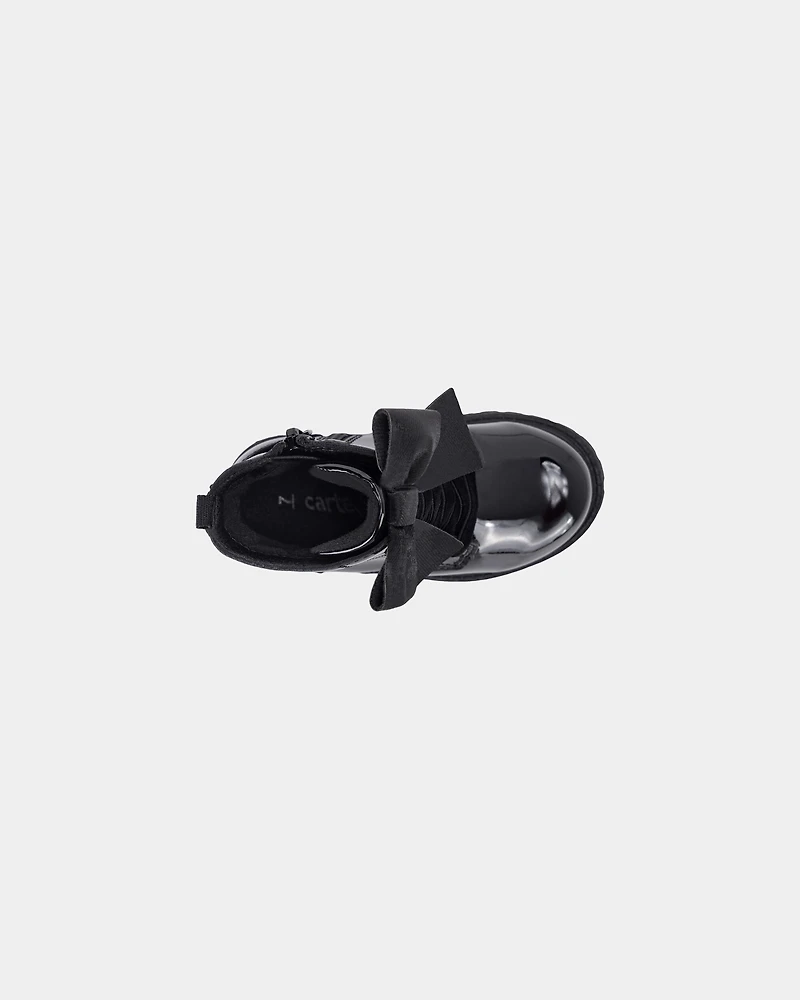Girls Bow Combat Boots - Black