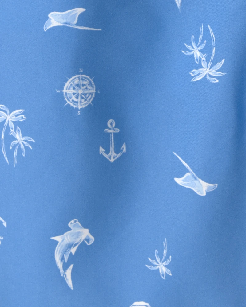 Boys 2-Piece Long-Sleeve Rashguard & Sailboat Swim Trunks Set - Blue