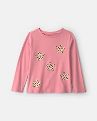 Girls Cheetah Star Long-Sleeve Graphic Tee - Pink