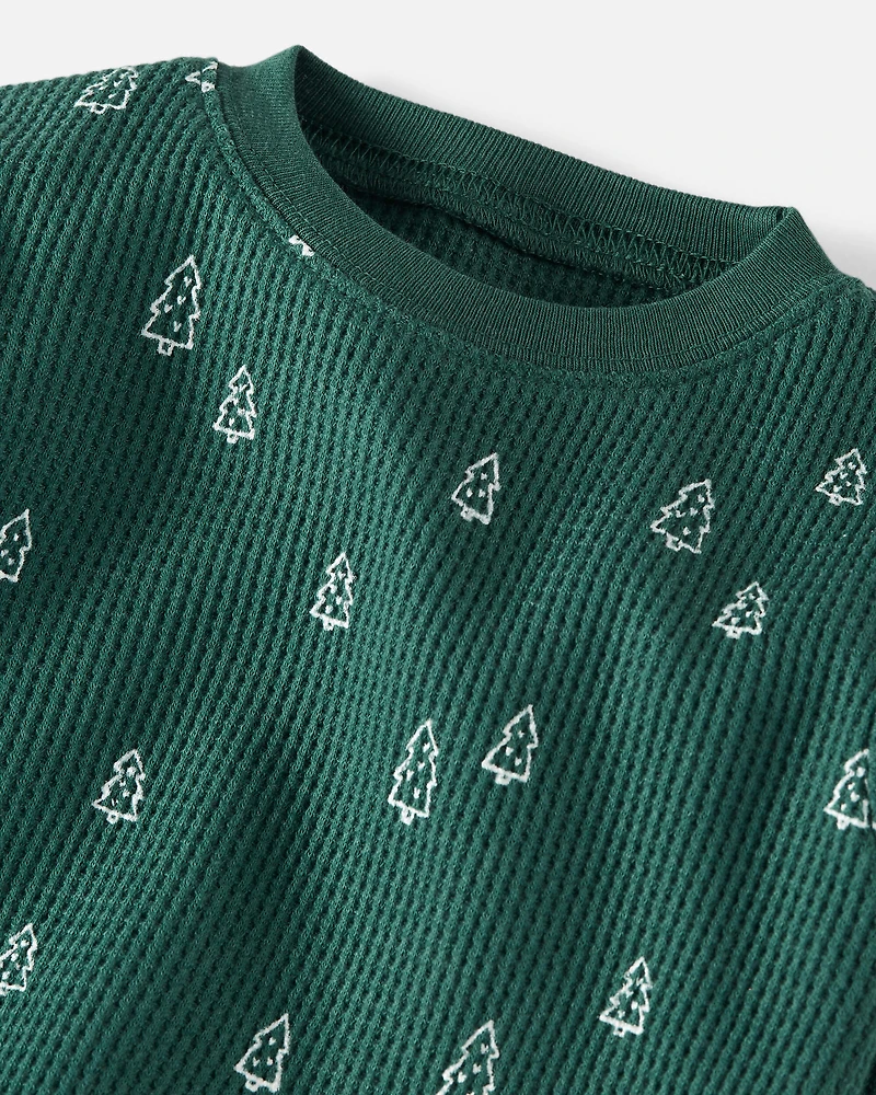 Toddler Christmas Tree Print Waffle Knit Pyjamas Made with Organic Cotton