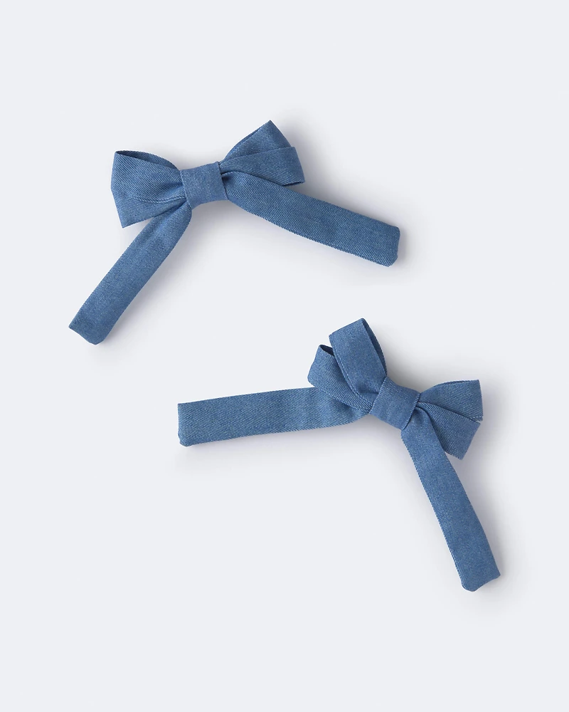 Toddler Girl 2-Pack Bow Hair Clips in Chambray - Blue