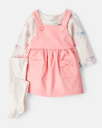 Baby Girl 3-Piece Bow Heart Print Long-Sleeve Dress Set - Orange