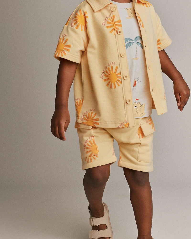 Toddler Boy French Terry Cargo Shorts Sunny Life Print - Yellow