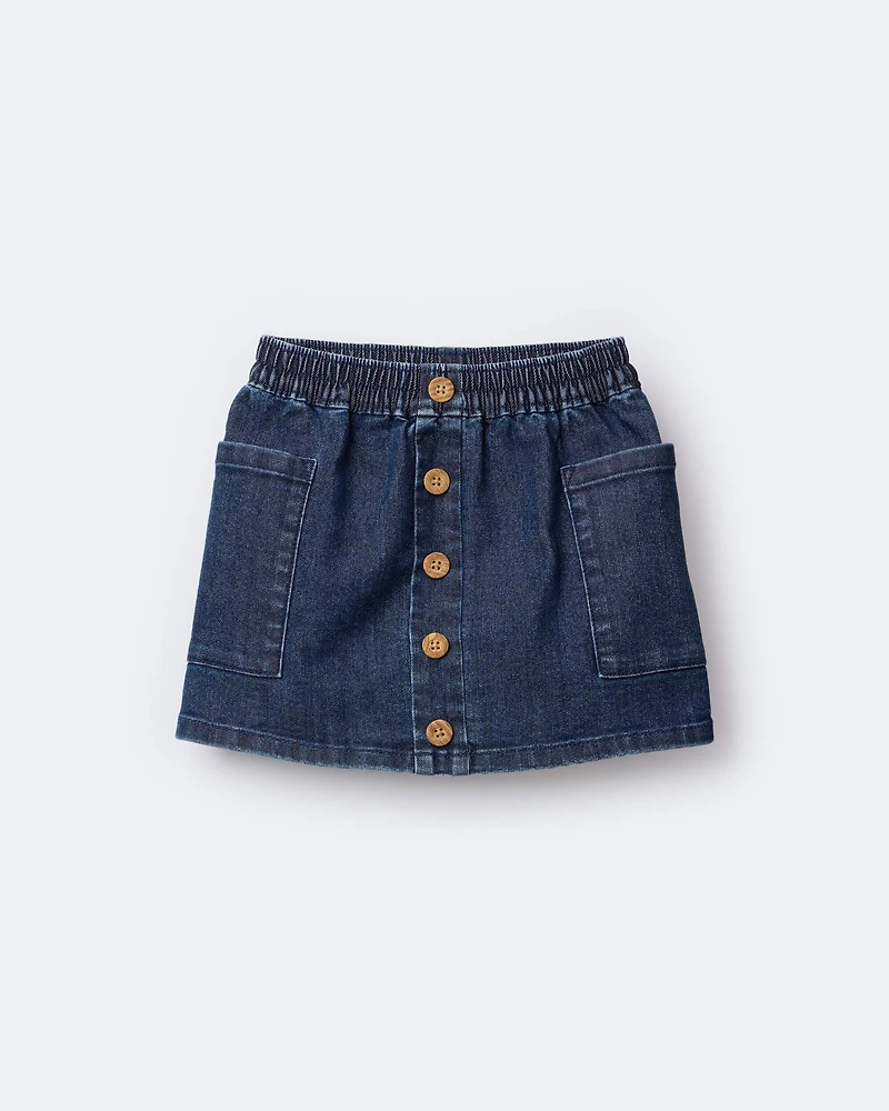 Toddler Girl Denim Skirt with Otter Pockets - Blue