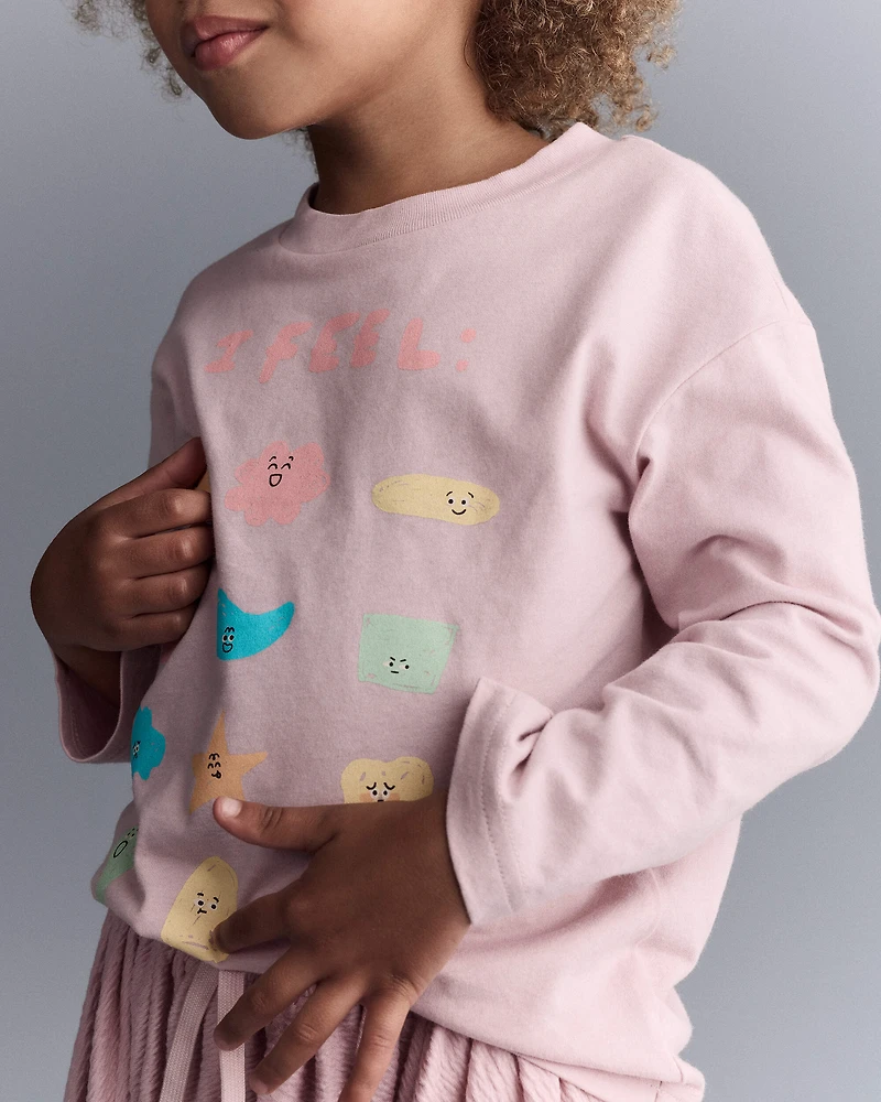 Toddler Girl 'I Feel' Long-Sleeve Relaxed Graphic Tee - Rose
