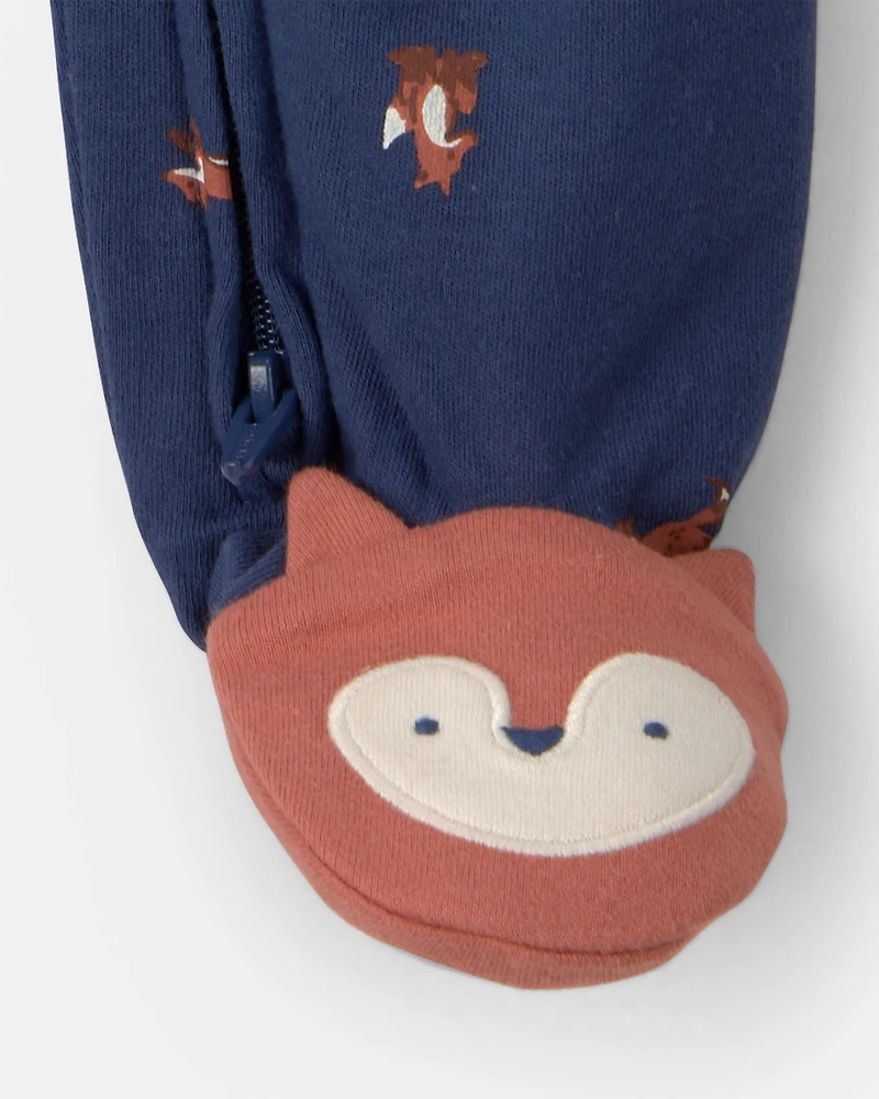 Baby Boy Fox 100% Cotton 2-Way Zip Sleeper - Navy Blue