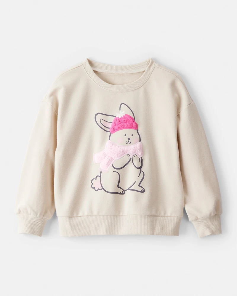 Toddler Girl Bunny French Terry Long-Sleeve Pullover Sweatshirt - Cream