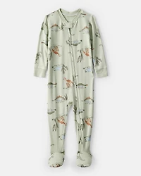 Baby Boy Dinosaur Print PurelySoft Long-Sleeve 2-Way Zip 1-Piece pyjamas - Green