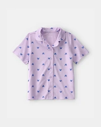 Girls Butterfly Short-Sleeve Loose Fit 2-Piece pyjama Set - Purple